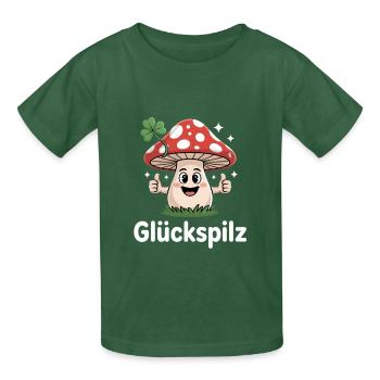 Glückspilz Lustiger Süßer Glückspilz Cartoon - Kinder T-Shirt von Russell - Flaschengrün - Vorne - AI Model Kid Male (0cm)