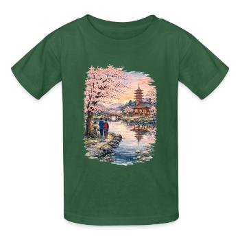 Traditioneller Japanischer Kirschblüten - Kinder T-Shirt von Russell - Flaschengrün - Vorne - AI Model Kid Male (0cm)