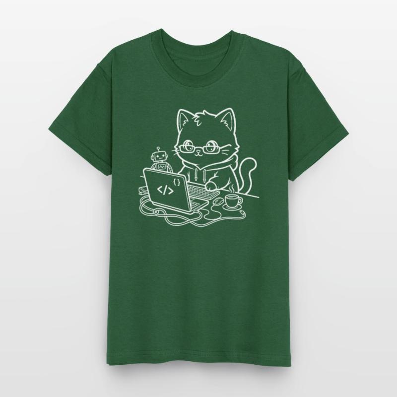 Coder Kawaii Cat Programmer Kids T-Shirt by Russell