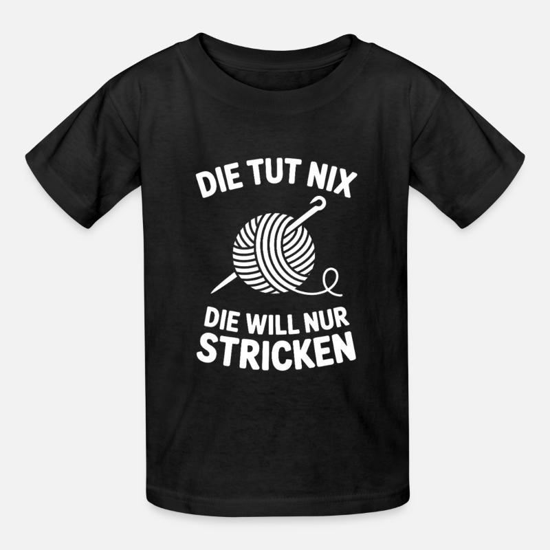 Die Nadel Will Stricken – Strickdesign - Kinder T-Shirt von Russell - Schwarz