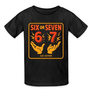 Six Seven 67 Meme Humor Geschenkidee Lustig - Kinder T-Shirt von Russell - Schwarz - Vorne - AI Model Kid Male (0cm)