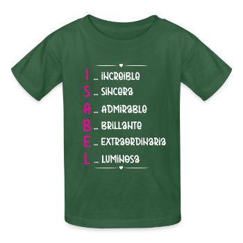 Isabel Name Personalized Gift - Kids T-Shirt by Russell - bottle green - Front - AI Model Kid Male (0cm)