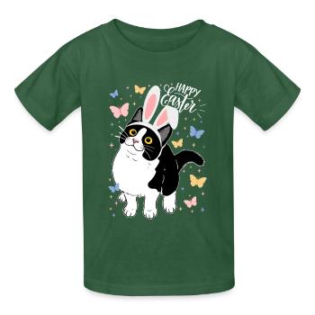 Chat de Pâques aux oreilles de lapin - T-shirts Russell Enfant - vert bouteille - Devant - AI Model Kid Male (0cm)