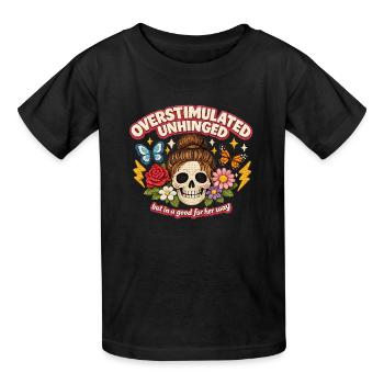 Overstimulated Unhinged Skull Patch Geschenk - Kinder T-Shirt von Russell - Schwarz - Vorne - AI Model Kid Male (0cm)