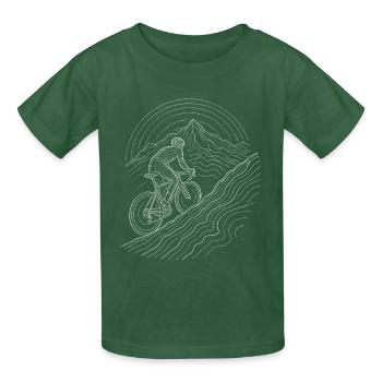 Road Bike Mountain Tour Line Type Motif - Kids T-Shirt by Russell - bottle green - Front - AI Model Kid Male (0cm)