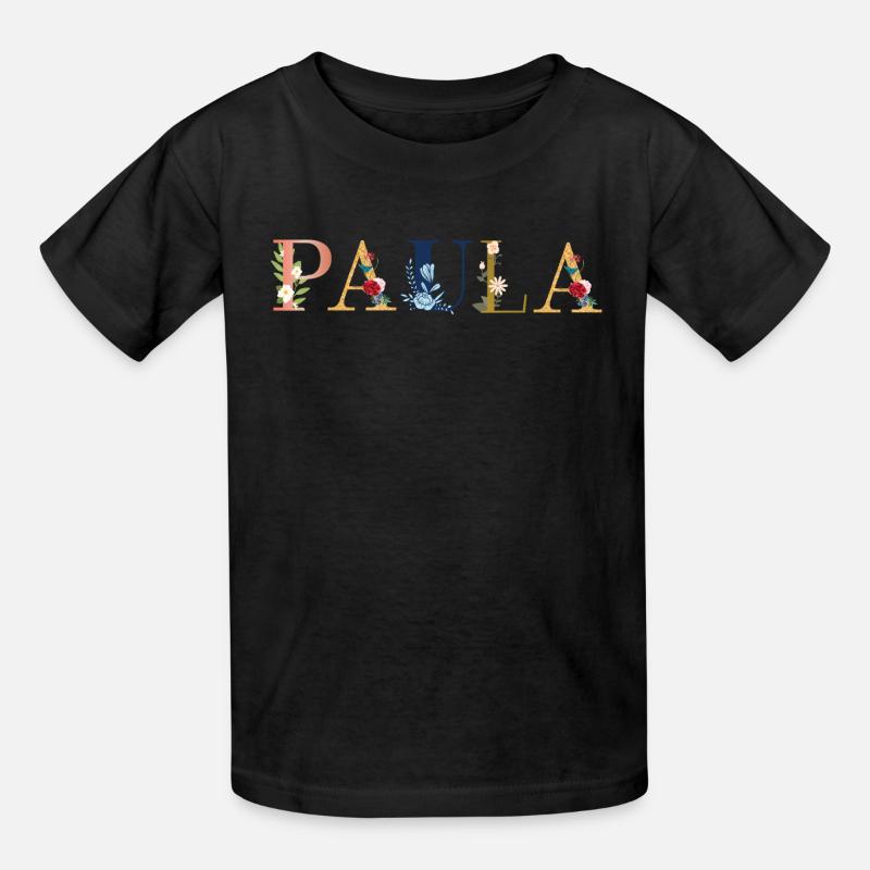 Art du nom PAULA avec fleurs brodées - T-shirts Russell Enfant - noir