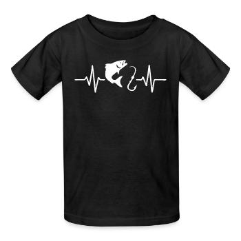 Angeln Herzschlag - Fisch und Haken Linie Art Design - Kinder T-Shirt von Russell - Schwarz - Vorne - AI Model Kid Male (0cm)