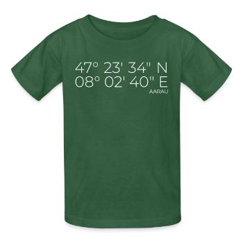 Koordinaten Aarau Kanton Aargau - Kinder T-Shirt von Russell - Flaschengrün - Vorne - AI Model Kid Male (0cm)