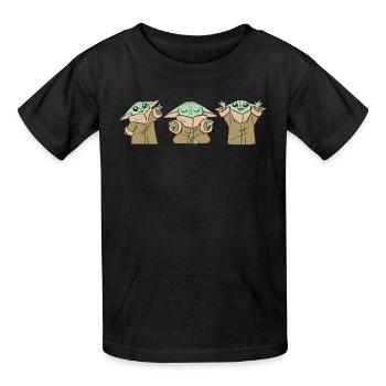 Star Wars: Mandalorian Baby Yoda Posen - Kinder T-Shirt von Russell - Schwarz - Vorne - AI Model Kid Male (0cm)