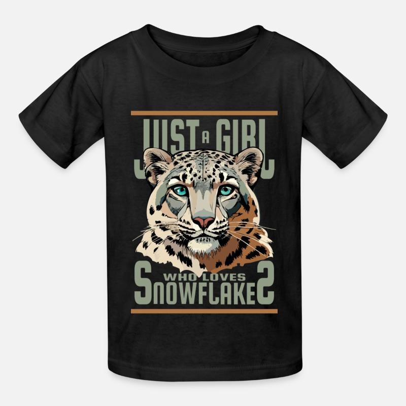 Nur ein Mädchen, das Schneeflocken liebt, Schneeleopard - Kinder T-Shirt von Russell - Schwarz