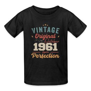 October 1961 Birthday Present 1961 October - Kids T-Shirt by Russell - black - Front - AI Model Kid Male (0cm)