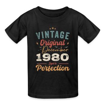 Anniversaire Vintage - Décembre 1980 - Idée cadeau - T-shirts Russell Enfant - noir - Devant - AI Model Kid Male (0cm)