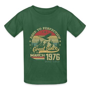 48 years old Aged to Perfection born in March 1976 - Kids T-Shirt by Russell - bottle green - Front - AI Model Kid Male (0cm)