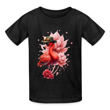 Pink Flamingo with Hat - Kids T-Shirt by Russell - black - Front - AI Model Kid Male (0cm)