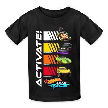 Hot Wheels Design Activate Mit Fahrzeugen - Kinder T-Shirt von Russell - Schwarz - Vorne - AI Model Kid Male (0cm)