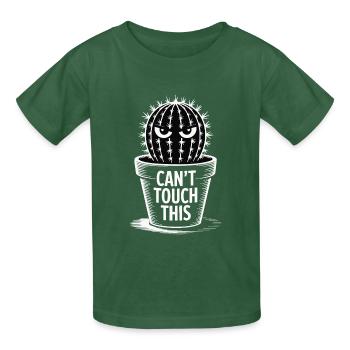 Can't Touch This – Lustiger Kaktus mit Spruch - Kinder T-Shirt von Russell - Flaschengrün - Vorne - AI Model Kid Male (0cm)