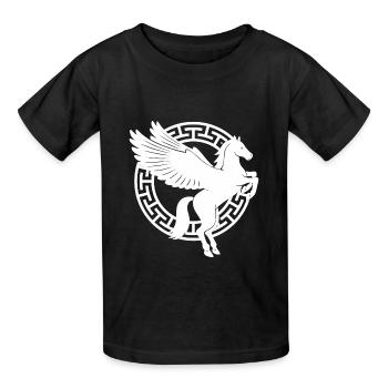 Mythologie: Griechischer Pferdegott - Kinder T-Shirt von Russell - Schwarz - Vorne - AI Model Kid Male (0cm)