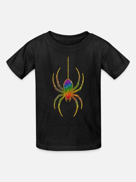 Regenbogen Glitzer Spinnenmotiv - Kinder T-Shirt von Russell - Schwarz