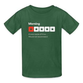 Morgens, eine totale Zeitverschwendung... Sarkastische Rezension - Kinder T-Shirt von Russell - Flaschengrün - Vorne - AI Model Kid Male (0cm)