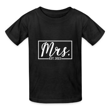 Frau Est. 2023 Verlobung Brautdusche Hochzeit - Kinder T-Shirt von Russell - Schwarz - Vorne - AI Model Kid Male (0cm)