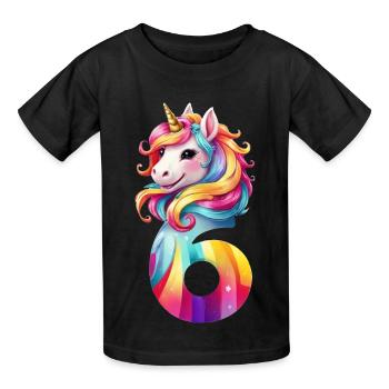 6. GEBURTSTAG EINHORN - Kinder T-Shirt von Russell - Schwarz - Vorne - AI Model Kid Male (0cm)