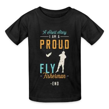 Pêcheur à la mouche Une histoire courte Je suis un fier pêcheur - T-shirts Russell Enfant - noir - Devant - AI Model Kid Male (0cm)