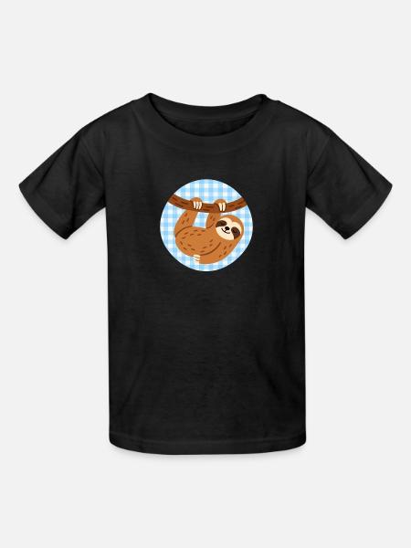 niedliches Faultier kariert - Kinder T-Shirt von Russell - Schwarz