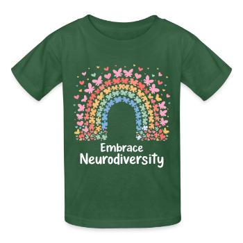 Umarme Neurodiversität - Kinder T-Shirt von Russell - Flaschengrün - Vorne - AI Model Kid Male (0cm)