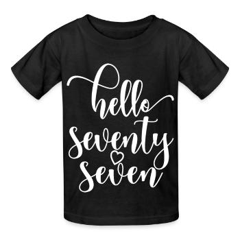 Bonjour Soixante-dix Sept Mignon 77 ans Anniversaire - T-shirts Russell Enfant - noir - Devant - AI Model Kid Male (0cm)