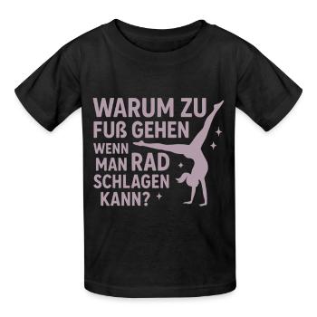 Warum zu Fuß gehen – Radschlag Turnspruch - Kinder T-Shirt von Russell - Schwarz - Vorne - AI Model Kid Male (0cm)