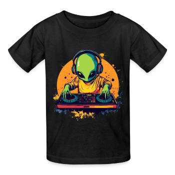 DJ Alien am Mischpult - Kinder T-Shirt von Russell - Schwarz - Vorne - AI Model Kid Male (0cm)