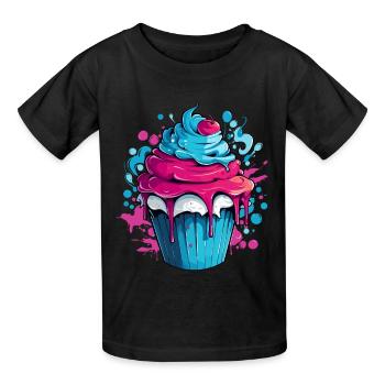 Cupcake mit Farbexplosion - Kinder T-Shirt von Russell - Schwarz - Vorne - AI Model Kid Male (0cm)