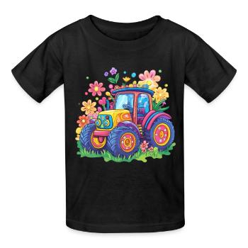 Bunter Blumentraktor - Kinder T-Shirt von Russell - Schwarz - Vorne - AI Model Kid Male (0cm)