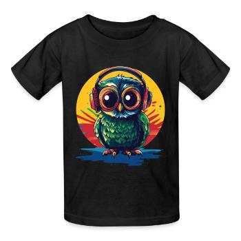 Eule mit Kopfhörern - Kinder T-Shirt von Russell - Schwarz - Vorne - AI Model Kid Male (0cm)