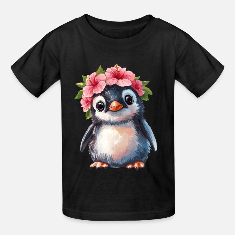 Pingouin avec couronne de fleurs - T-shirts Russell Enfant - noir