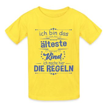 Ich bin das älteste Kind ich mache hier die Regeln - Kinder T-Shirt von Russell - Gelb - Vorne - AI Model Kid Male (0cm)