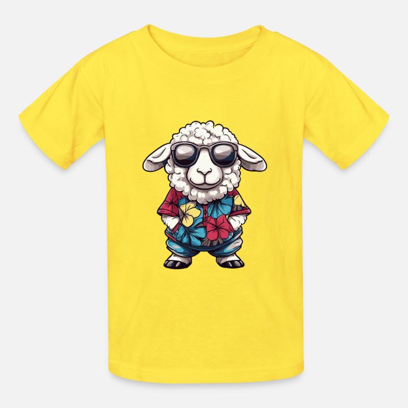 Schaf Comic Urlaub - Kinder T-Shirt von Russell - Gelb