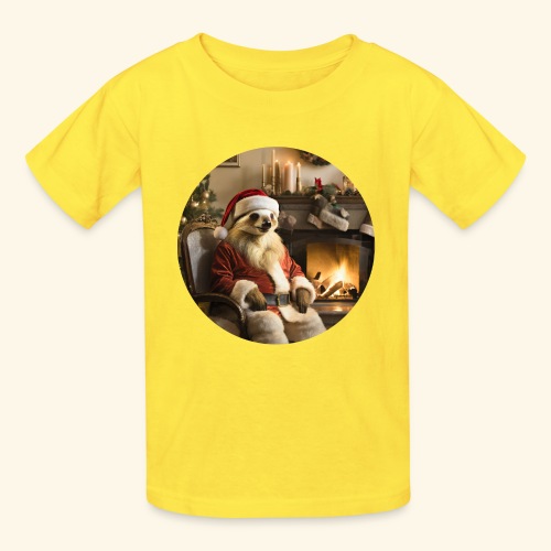 Weihnachtsmannfaultier vor Kamin - Kinder T-Shirt von Russell