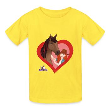 schleich® HORSE CLUB Hannah And Her Horse Cayenne - Kids T-Shirt by Russell - yellow - Front - AI Model Kid Male (0cm)