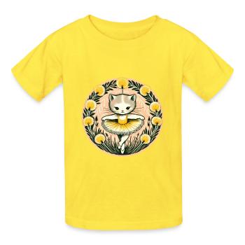 Ballerina Kätzchen - Kinder T-Shirt von Russell - Gelb - Vorne - AI Model Kid Male (0cm)