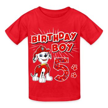 Paw Patrol Birthday Boy 5 Jahre Mit Marshall - Kinder T-Shirt von Russell - Rot - Vorne - AI Model Kid Male (0cm)