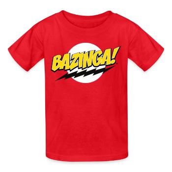 The Big Bang Theory Spruch Bazinga! - Kinder T-Shirt von Russell - Rot - Vorne - AI Model Kid Male (0cm)