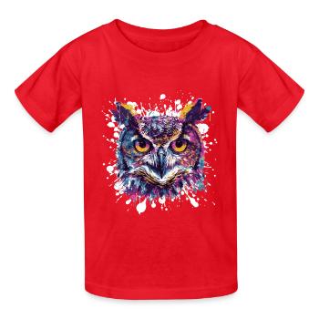 Uil Hoofd Splatter - Kinderen T-shirt - rood - Voor - AI Model Kid Male (0cm)