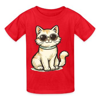 Coole Katze - Kinder T-Shirt von Russell - Rot - Vorne - AI Model Kid Male (0cm)