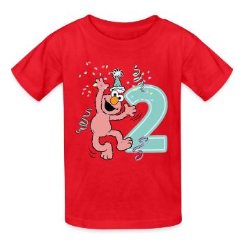 Sesamstraße Geburtstagdesign Mit Elmo Zwei Jahre - Kinder T-Shirt von Russell - Rot - Vorne - AI Model Kid Male (0cm)