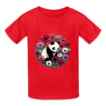 Blume Panda Bär - Kinder T-Shirt von Russell - Rot - Vorne - AI Model Kid Male (0cm)