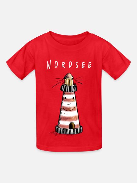 Lustiger Nordsee Leuchtturm Comic - Kinder T-Shirt von Russell - Rot