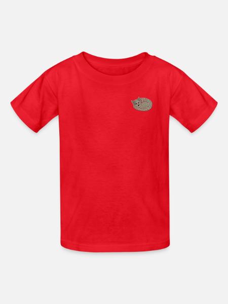 Schlafende Katze bestickt - Kinder T-Shirt von Russell - Rot