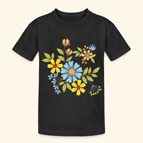 Blue Cream and Yellow FLOWERS - Camiseta de algodón de alto gramaje para adolescentes