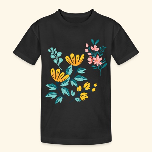 Yellow and Pink FLOWERS - Camiseta de algodón de alto gramaje para adolescentes
